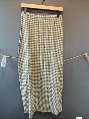 Afends Green Seersucker Base Hemp Plaid Maxi Skirt